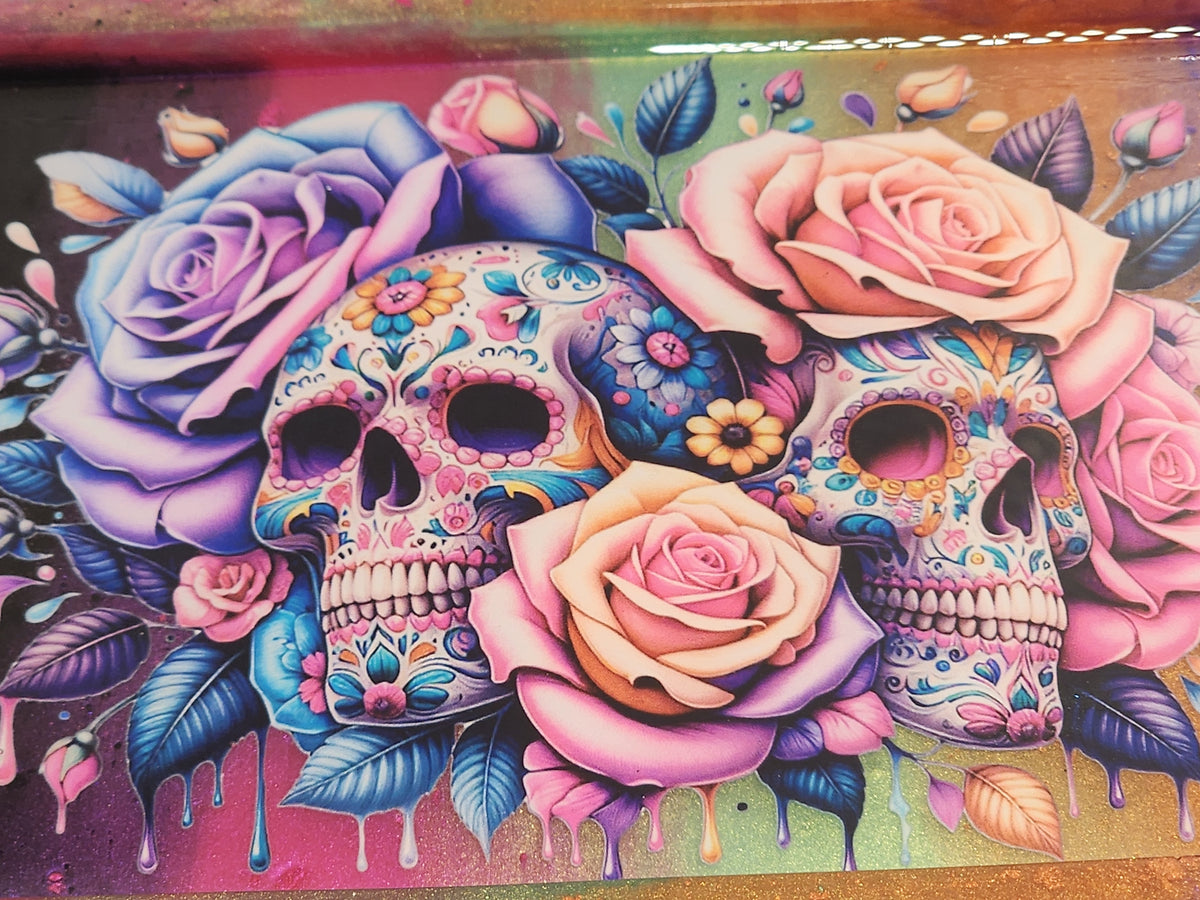 Extra Large Resin Tray with Floral Sugar Skull Design