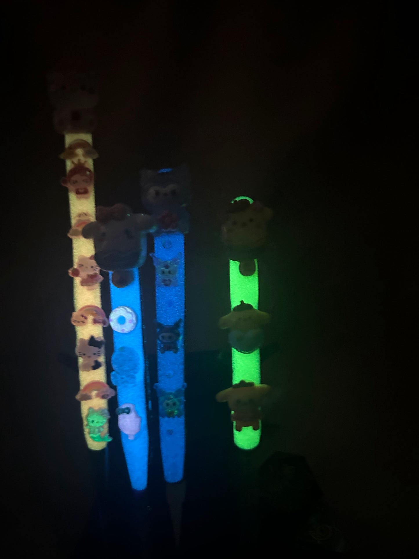 Set Of Four Hk Long Point Tweezers, Cinnamorall Short Pointed Tweezer, Kuromi ceramic Tweezer, Pompom Putty Picker Glow In The Dark