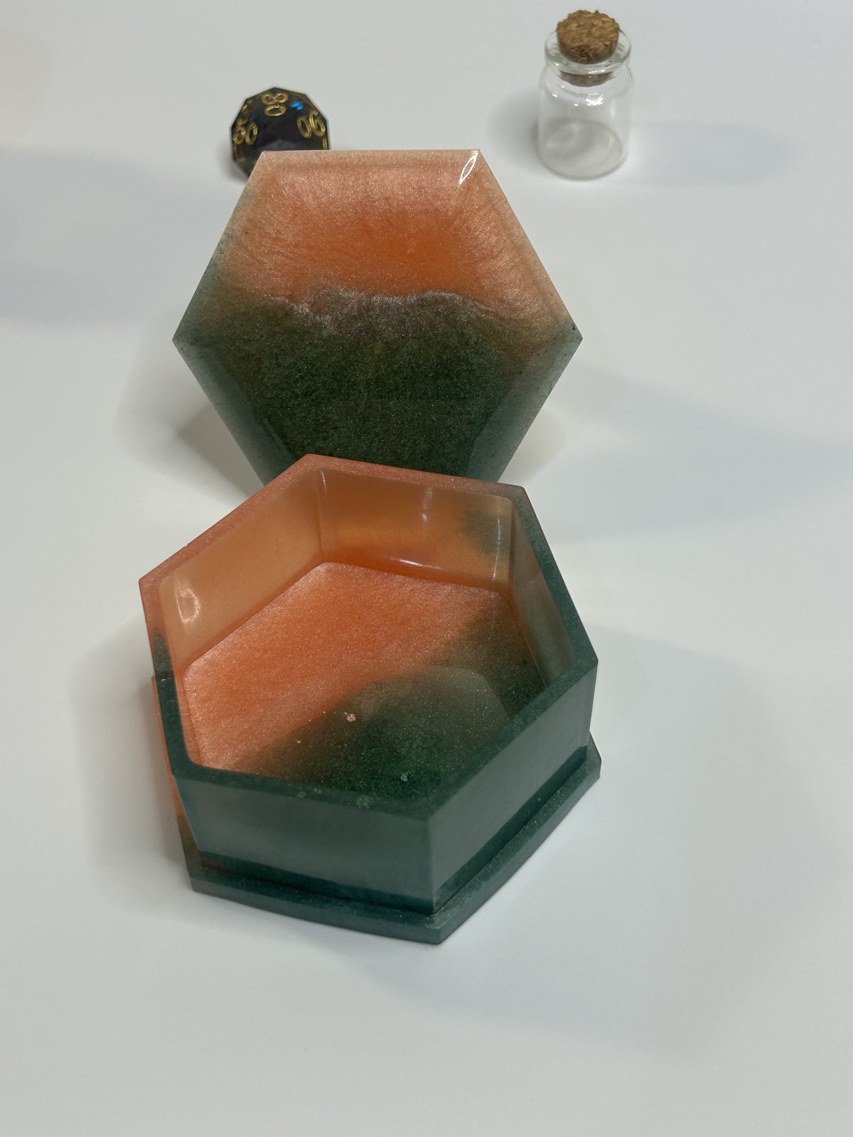 Orange and Green Geode Resin Small Trinket Box