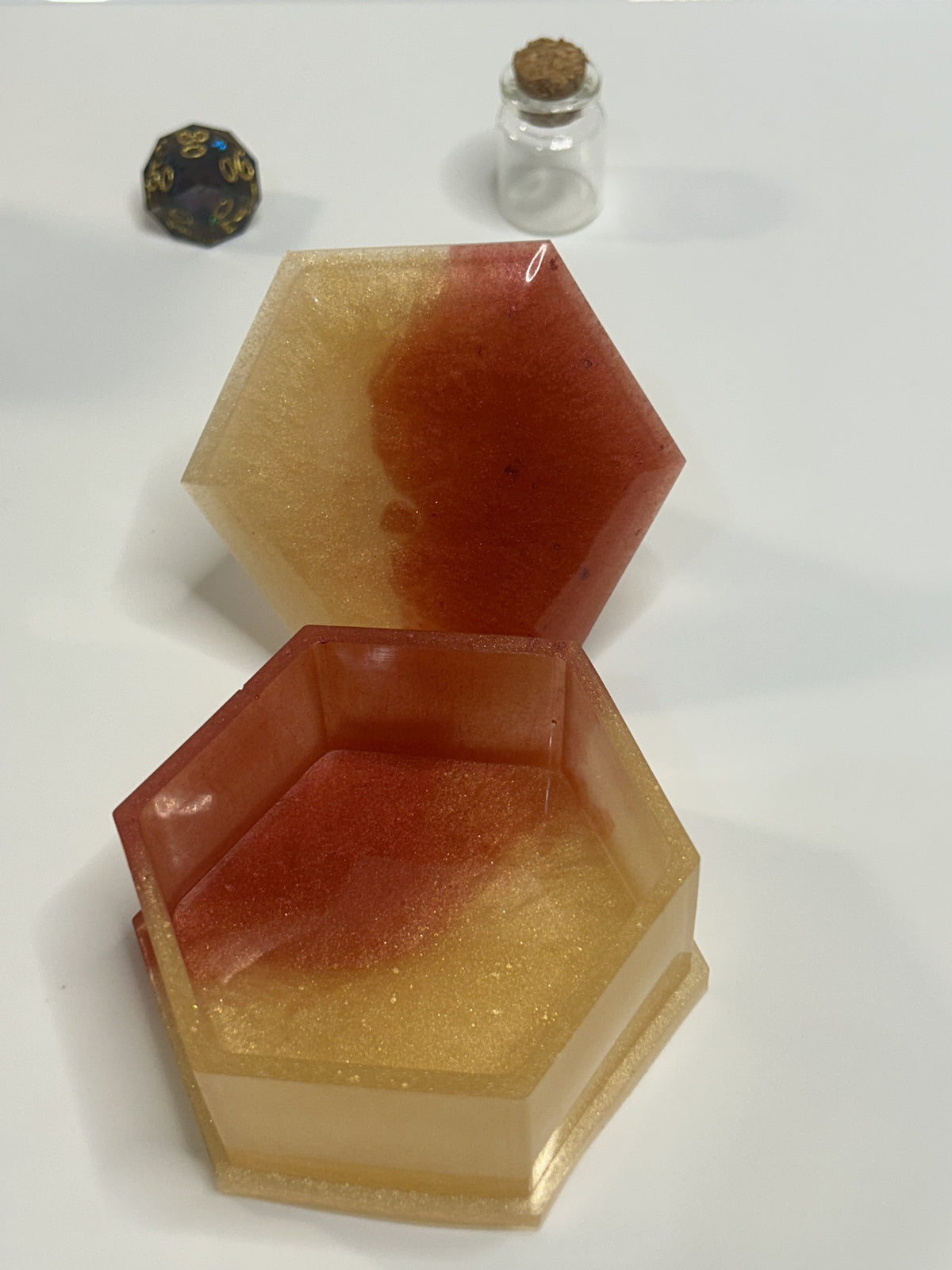 Small Resin Trinket Box in Amber Gold and Rust Glitter