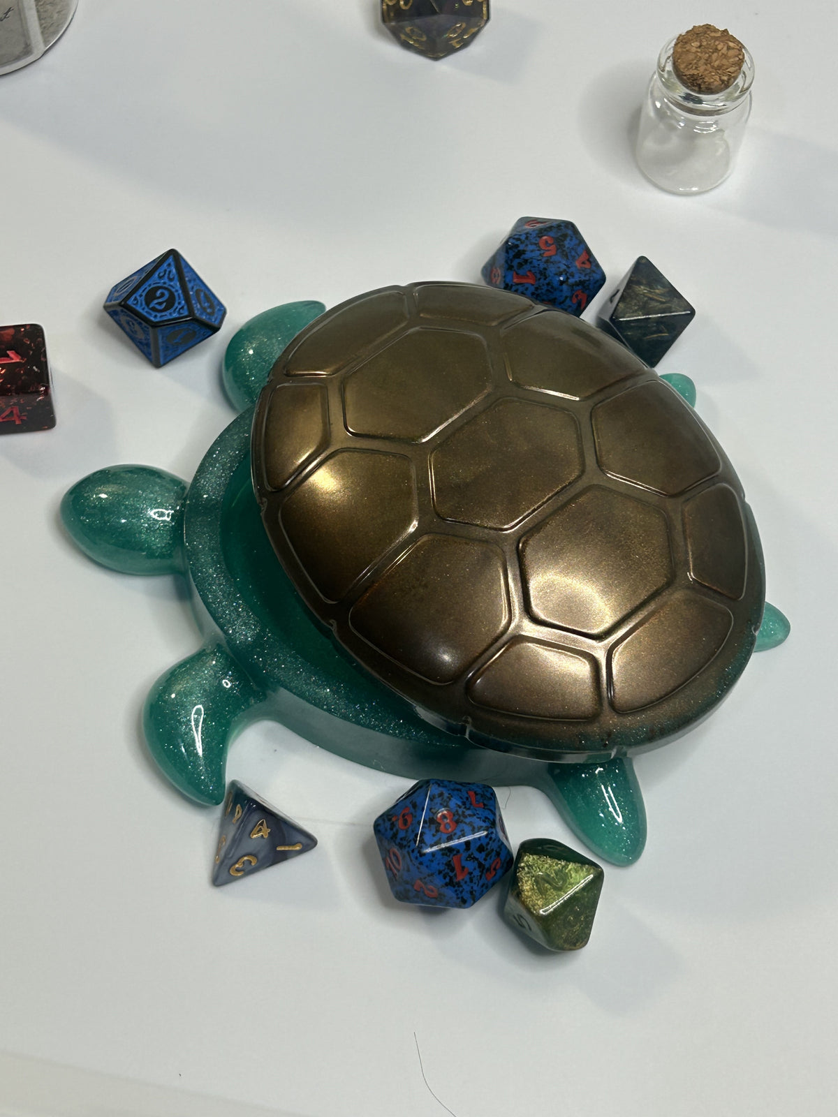Teal and Bronze Turtle Trinket Box