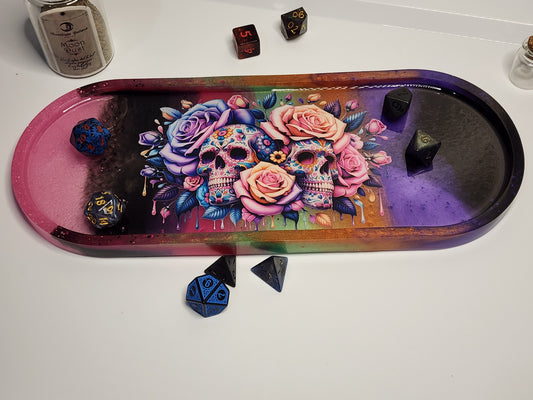 Extra Large Resin Tray with Floral Sugar Skull Design