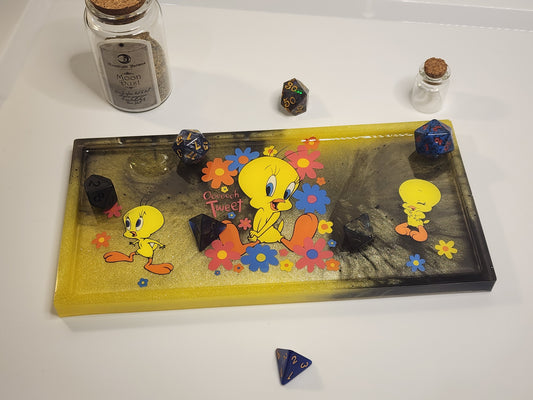 Tweety Bird Floral Glitter Large Resin Tray