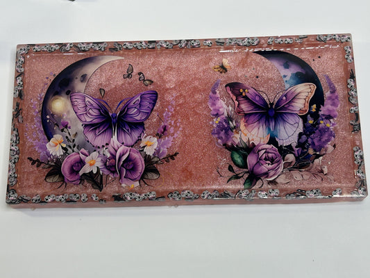 Large Pink Glitter Floral Butterfly Resin Tray