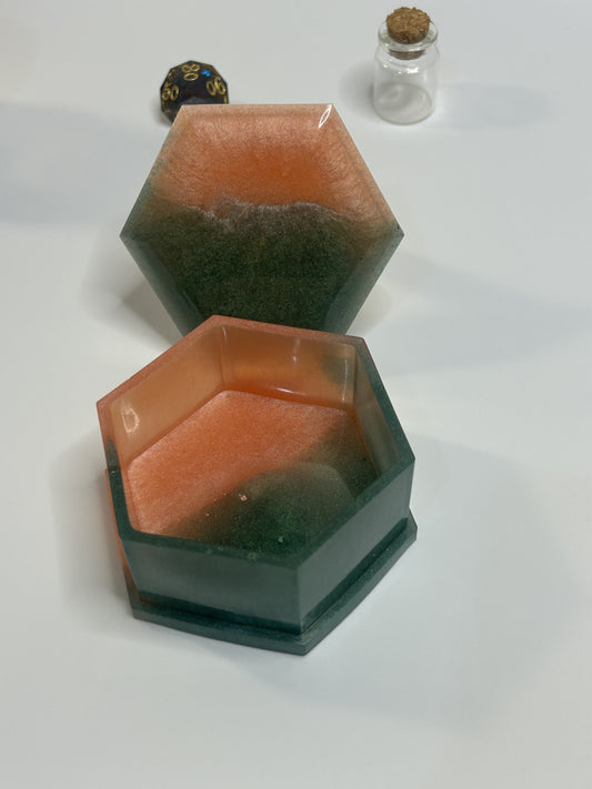 Orange and Green Geode Resin Small Trinket Box