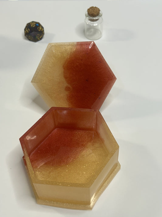 Small Resin Trinket Box in Amber Gold and Rust Glitter