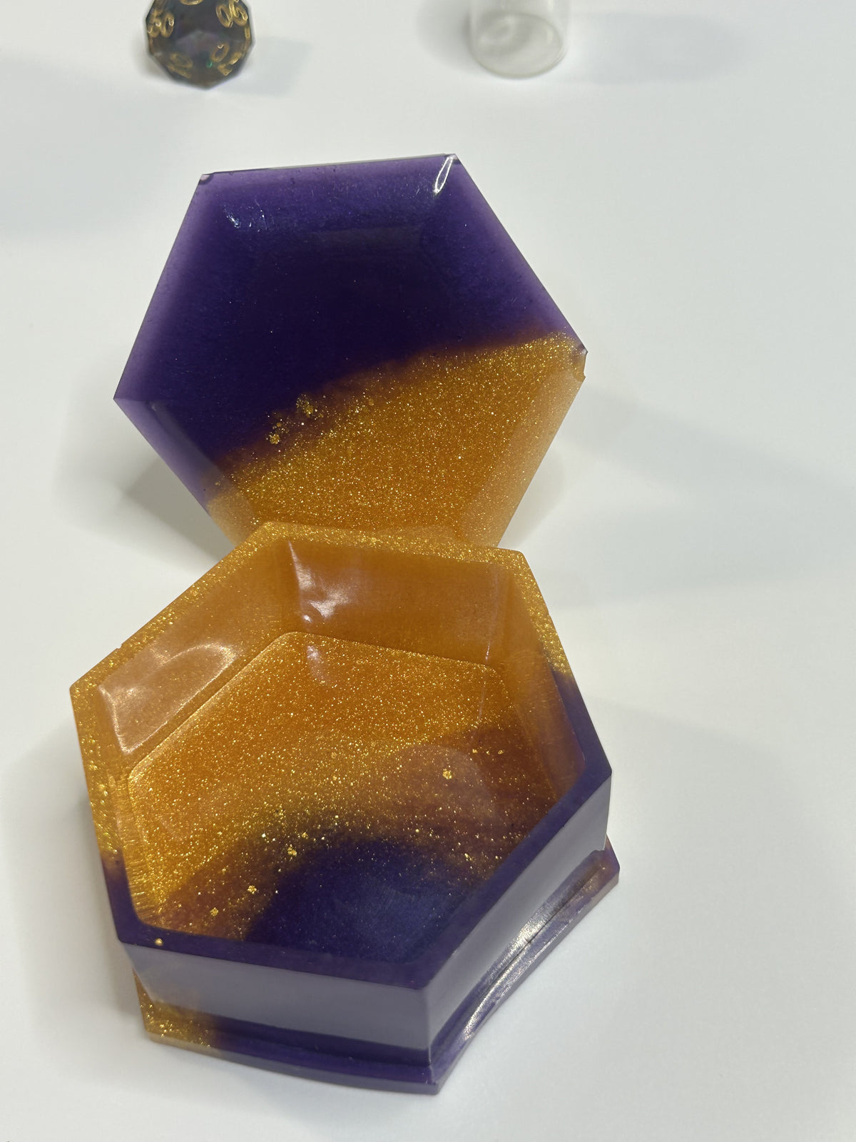 Purple and Gold Glitter Resin Small Trinket Box