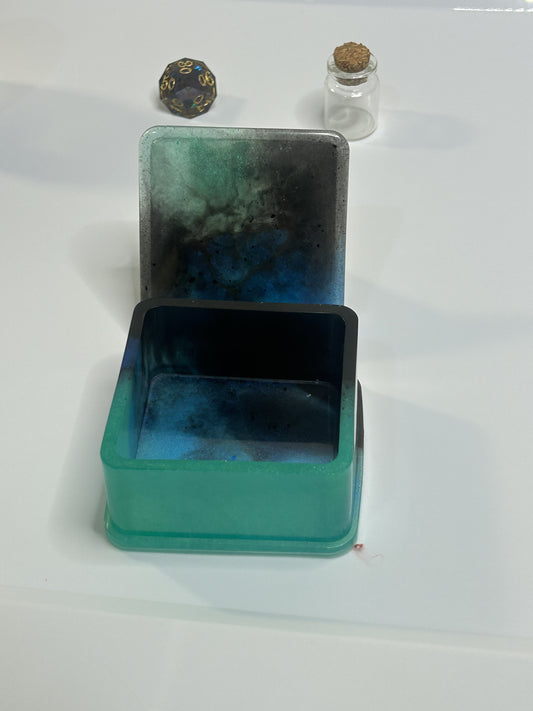 Teal and Blue Galaxy Small Trinket Box