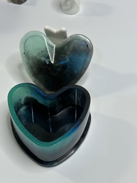 Blue-Green Iridescent Heart Small Trinket Box