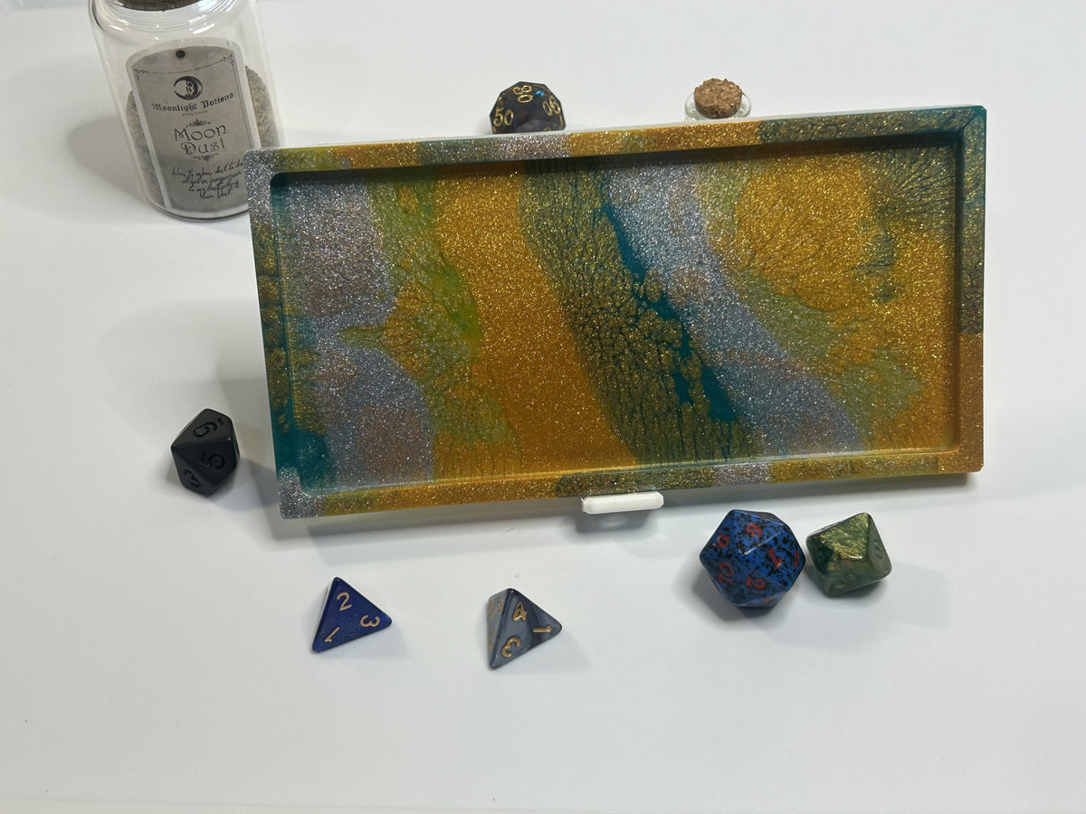 Teal and Gold Glitter Small Resin Tray