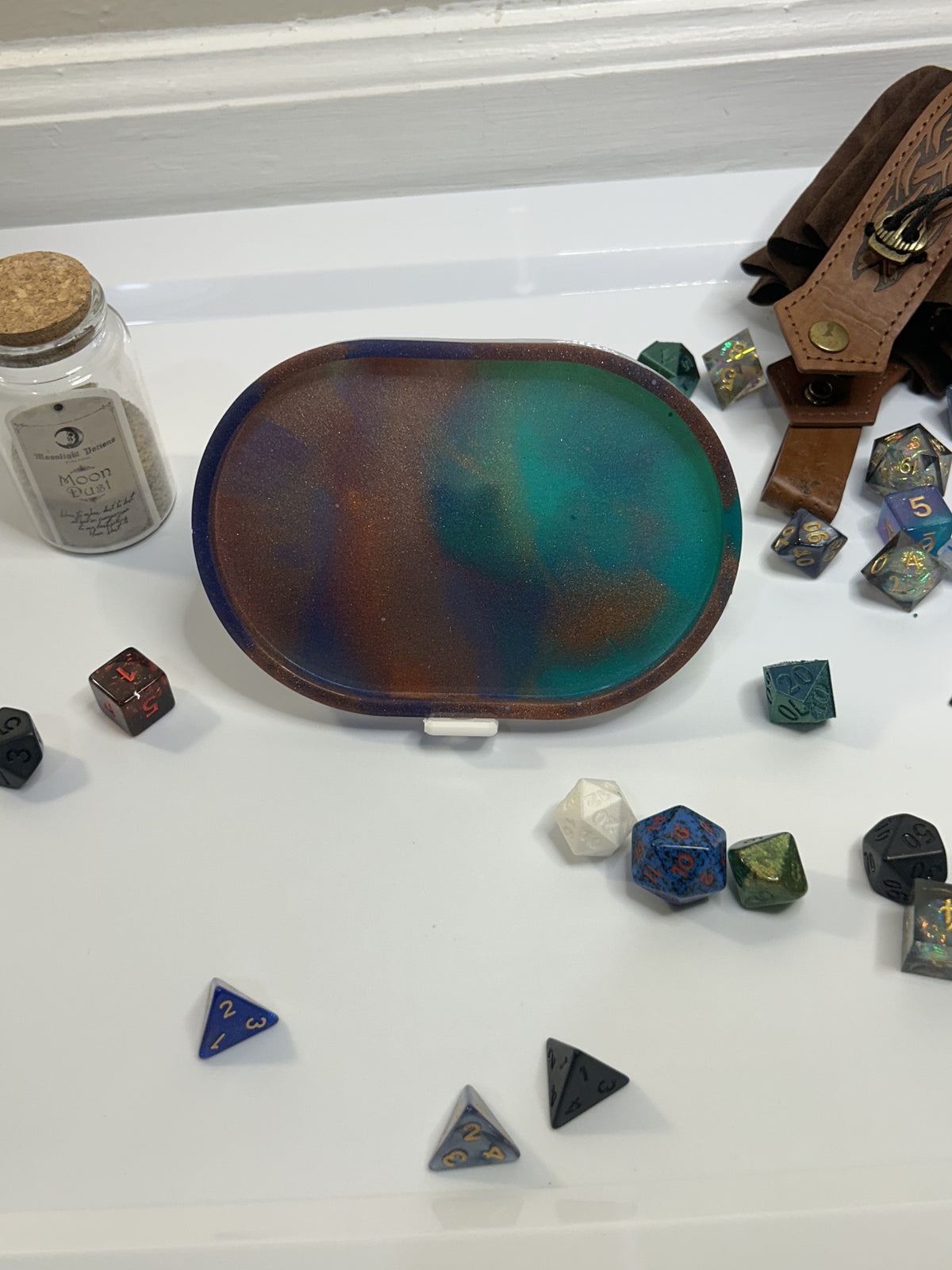 Extra Small Resin Tray – Teal, Blue & Copper Glitter